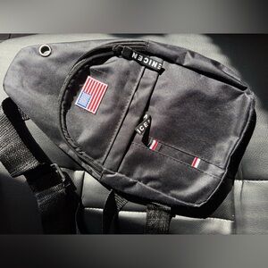 Elegant Black Belt Bag with Flag Detail